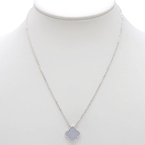 Vintage Alhambra Pendant with Chalcedony (VCARD34900) (Current as of May 2024) in 18K White Gold (WG) with Warranty.