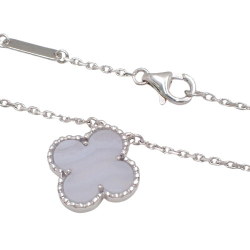 Vintage Alhambra Pendant with Chalcedony (VCARD34900) (Current as of May 2024) in 18K White Gold (WG) with Warranty.