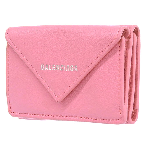 Paper Mini Wallet, Leather, Pink, 391446, Tri-fold, Three-fold