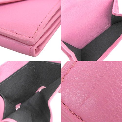 Paper Mini Wallet, Leather, Pink, 391446, Tri-fold, Three-fold