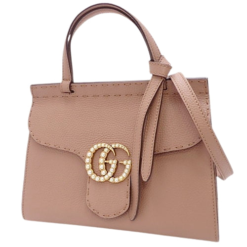 GG Marmont top handle bag, 2-way shoulder bag, crossbody bag, leather with faux pearl accents, 442622