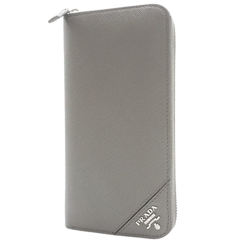 Zip-around wallet, saffiano leather, light gray, 2ML317_QME_F0K44 (currently available as of April 2024), long wallet, round fastener.