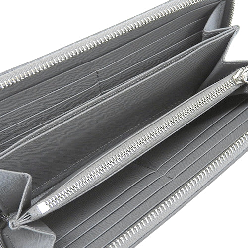 Zip-around wallet, saffiano leather, light gray, 2ML317_QME_F0K44 (currently available as of April 2024), long wallet, round fastener.