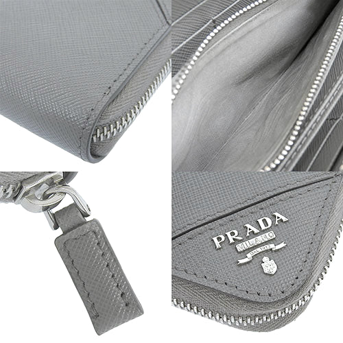 Zip-around wallet, saffiano leather, light gray, 2ML317_QME_F0K44 (currently available as of April 2024), long wallet, round fastener.