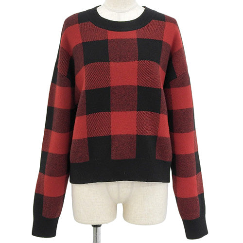 J'ADIOR 8 Gingham Check Knit Sweater with Back Logo, Size 36, Cashmere, Nylon, and Polyurethane, 954S55AM010