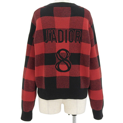 J'ADIOR 8 Gingham Check Knit Sweater with Back Logo, Size 36, Cashmere, Nylon, and Polyurethane, 954S55AM010