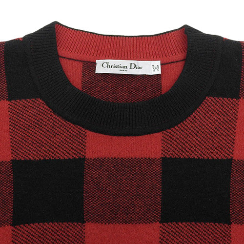 J'ADIOR 8 Gingham Check Knit Sweater with Back Logo, Size 36, Cashmere, Nylon, and Polyurethane, 954S55AM010
