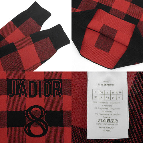 J'ADIOR 8 Gingham Check Knit Sweater with Back Logo, Size 36, Cashmere, Nylon, and Polyurethane, 954S55AM010