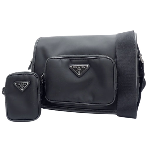 Logo plate shoulder bag, shoulder or crossbody, nylon and Saffiano leather, 2VD041