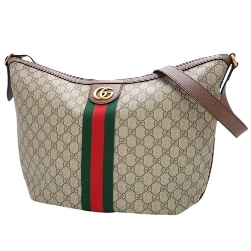 Ophidia Web Line Crossbody Bag, Shoulder/Crossbody, Double G Half Moon Shape, GG Supreme Canvas, Beige/Ebony, 547939