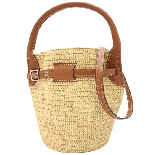 Big Bag Bucket Nano 2-Way Basket Bag Shoulder Bag Raffia Leather Natural/Tan