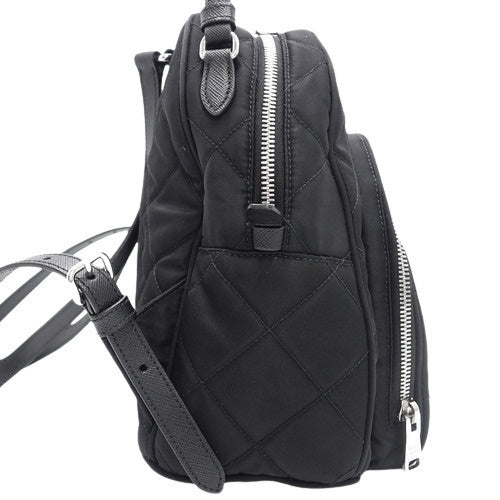 Quilted shoulder/mini backpack in nylon and Saffiano leather, TESSUTO IMPUNTU NERO (1BZ066)