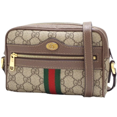 GG Supreme Ophidia Mini Bag with Web Stripe, Shoulder Bag, Crossbody Bag, Mini Pochette, Leather and GG Supreme Canvas, Beige/Ebony, 517350 96IWS 8745