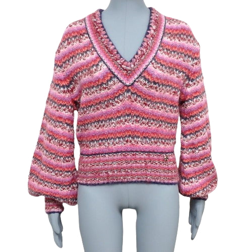 Striped V-neck knit sweater P72 Apparel Clothing Sweater Size 36 Silk Wool Alpaca