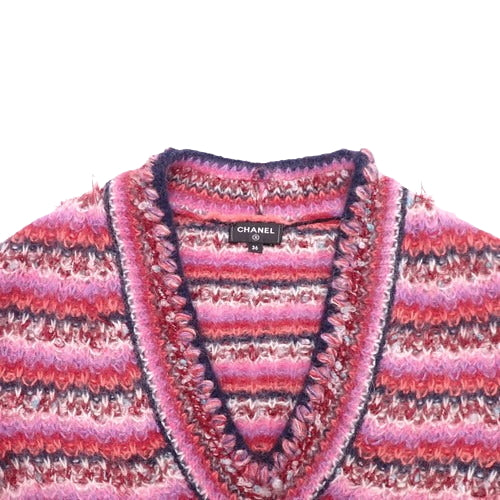 Striped V-neck knit sweater P72 Apparel Clothing Sweater Size 36 Silk Wool Alpaca
