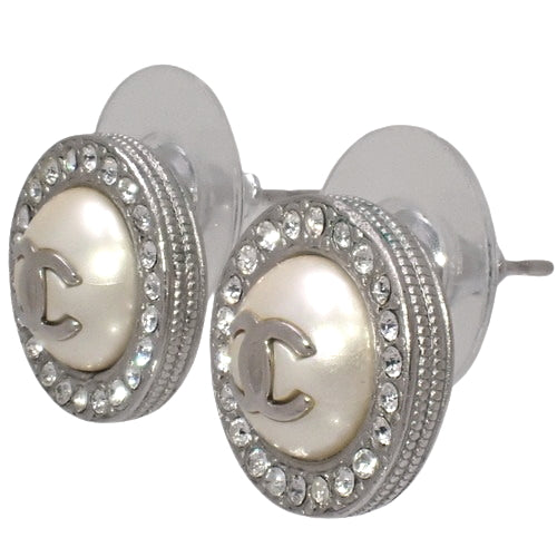 Cocomark Pearl and Rhinestone Earrings, Metal, Faux Pearl, Rhinestone, Accessories, Jewelry, Round