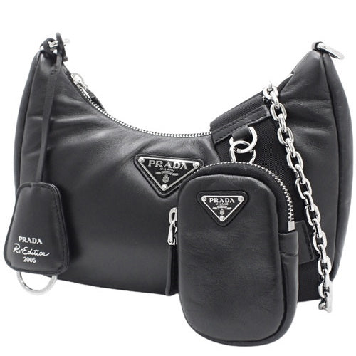 Re-Edition 2005 Shoulder Bag, Nappa Leather, Black, 1BH204 2DYI F0002 V9Z, 2-Way (shoulder or crossbody)