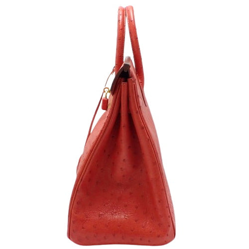 Autocloé 32 Ostrich Leather, Rouge Vif (Bright Red), Gold Hardware, 〇Y Engraving