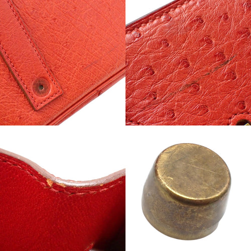 Autocloé 32 Ostrich Leather, Rouge Vif (Bright Red), Gold Hardware, 〇Y Engraving