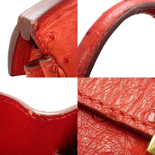 Autocloé 32 Ostrich Leather, Rouge Vif (Bright Red), Gold Hardware, 〇Y Engraving