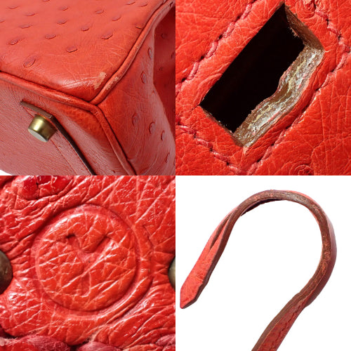 Autocloé 32 Ostrich Leather, Rouge Vif (Bright Red), Gold Hardware, 〇Y Engraving