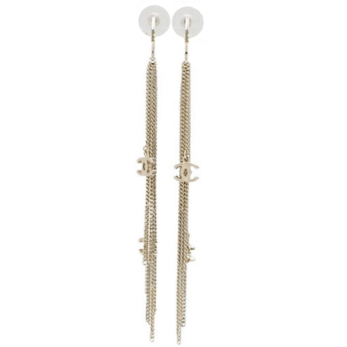 Coco Mark Hoop Chain Earrings, Metal (GP), Accessories, Jewelry, Dangle