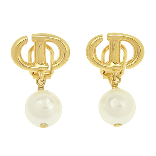 CD Navy Clip Earrings, Metal (GP), Resin Pearl, Accessory, Jewelry