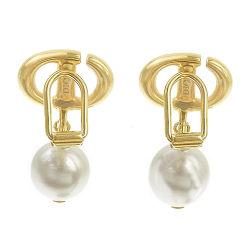 CD Navy Clip Earrings, Metal (GP), Resin Pearl, Accessory, Jewelry