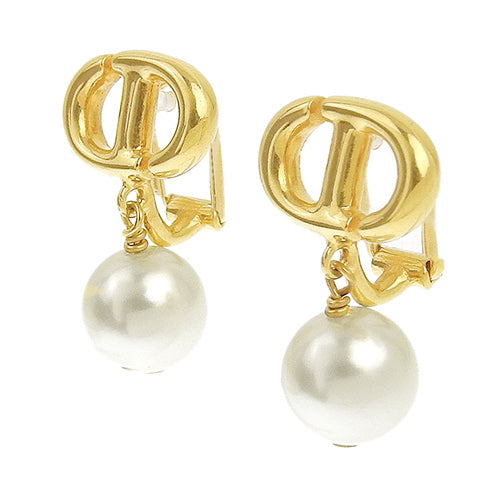 CD Navy Clip Earrings, Metal (GP), Resin Pearl, Accessory, Jewelry