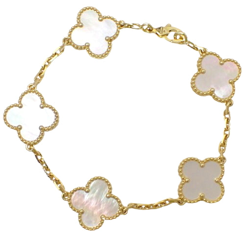Vintage Alhambra Bracelet, 5 Motifs, Mother of Pearl, VCARA41800, 18K Yellow Gold, YG, Accessory, Jewelry