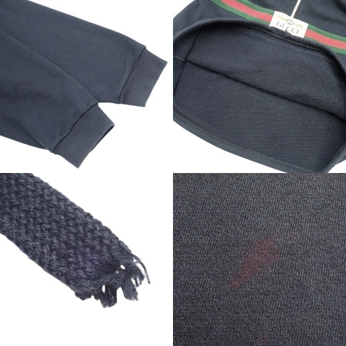 Vintage Logo & Web Stripe Sweatshirt L Apparel Half-Zip Hoodie