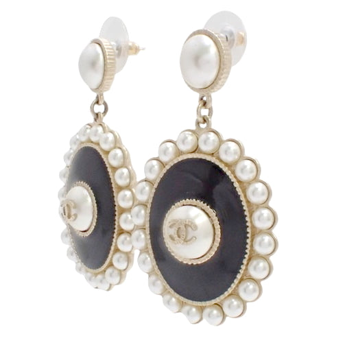Coco Mark Swing Earrings, Metal (GP), Faux Pearl, Accessory, Jewelry, Dangle