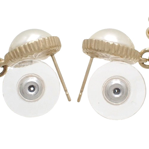 Coco Mark Swing Earrings, Metal (GP), Faux Pearl, Accessory, Jewelry, Dangle