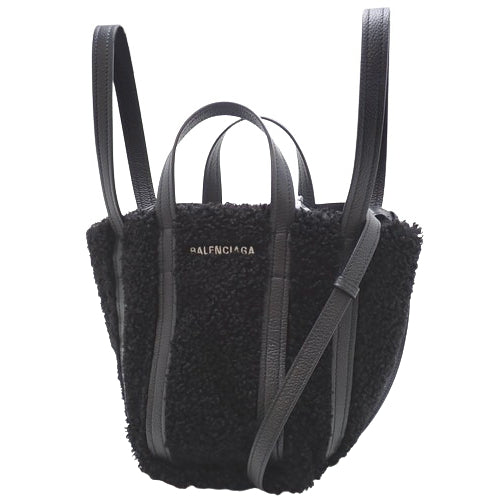 Everyday XS North/South Tote, Calfskin, Shearling, Black, 672793, 3-Way Shoulder Bag.