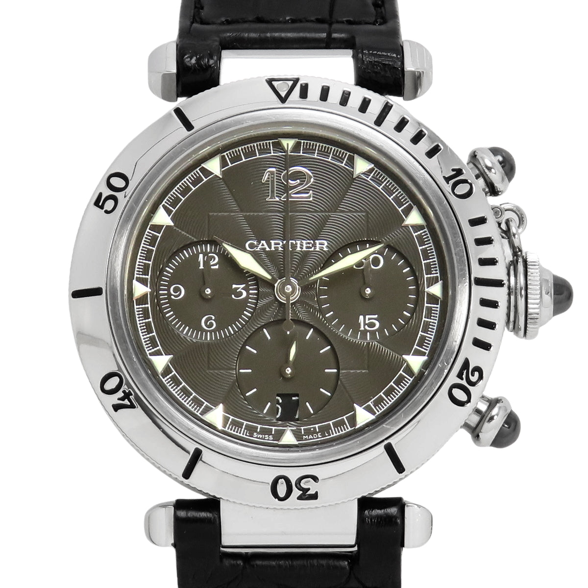【保証書付】パシャ クロノグラフ 38mm W3107355 レザー 自動巻き 限定モデル グレー ブラック