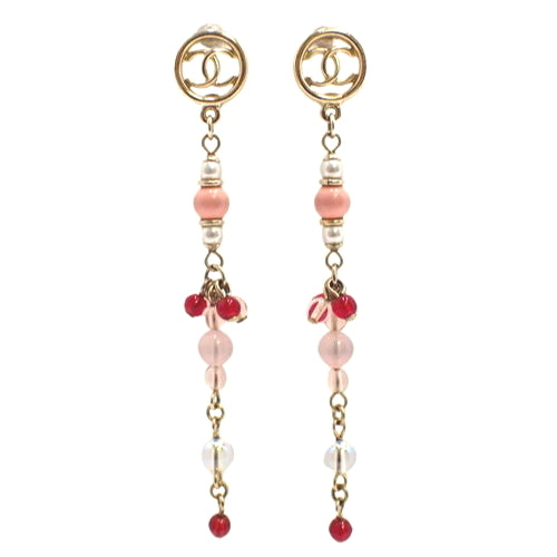 Coco Mark Beaded Earrings, Metal (GP), Color Stone, Accessories, Jewelry, Dangle