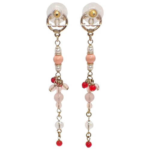 Coco Mark Beaded Earrings, Metal (GP), Color Stone, Accessories, Jewelry, Dangle