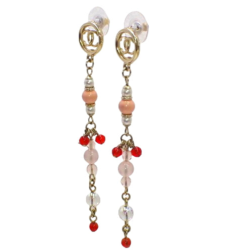 Coco Mark Beaded Earrings, Metal (GP), Color Stone, Accessories, Jewelry, Dangle