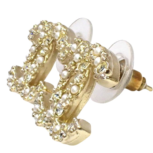 Cocomark Rhinestone and Pearl Earrings, Metal (GP), Faux Pearl, Rhinestone, Accessories, Jewelry