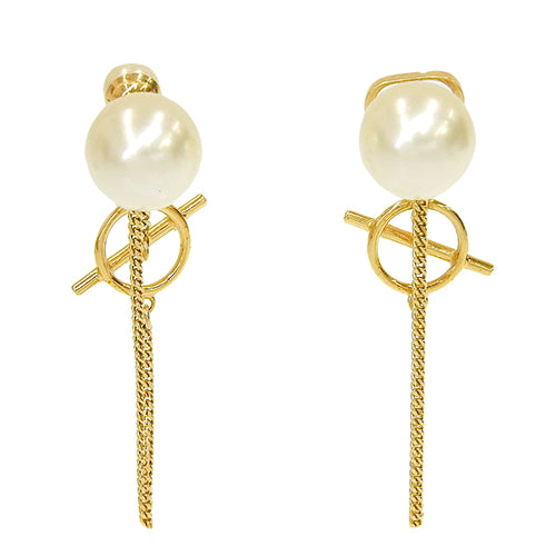 Tribal Pearl Earrings, Fake Pearl, Metal (GP) Accessory, Jewelry, Dangle, CD Logo