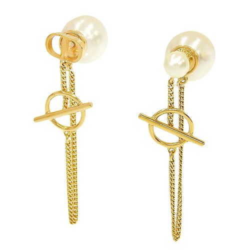 Tribal Pearl Earrings, Fake Pearl, Metal (GP) Accessory, Jewelry, Dangle, CD Logo