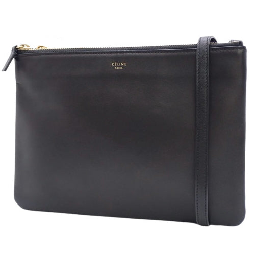 Trio Large Leather Pouch, Black, Old Logo, Shoulder Bag, Crossbody Bag