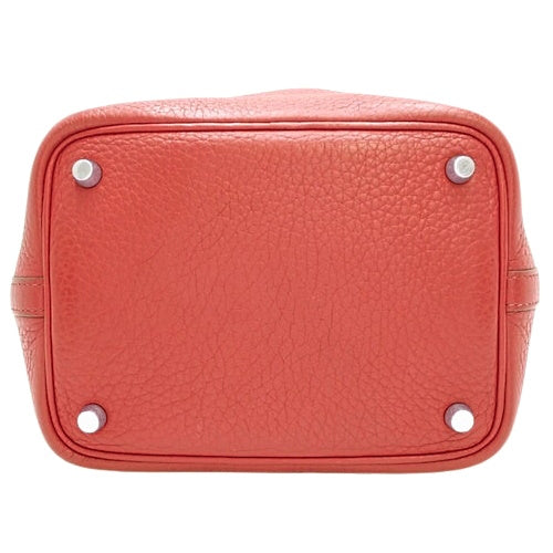 Picotin Lock PM, Toron Clemence leather, palladium hardware, Rouge Grenat (red) color, silver hardware, □O stamp.