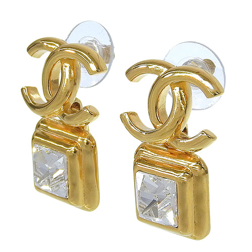 Coco Mark Crystal Drop Earrings, Metal (GP), Accessories, Jewelry, Square