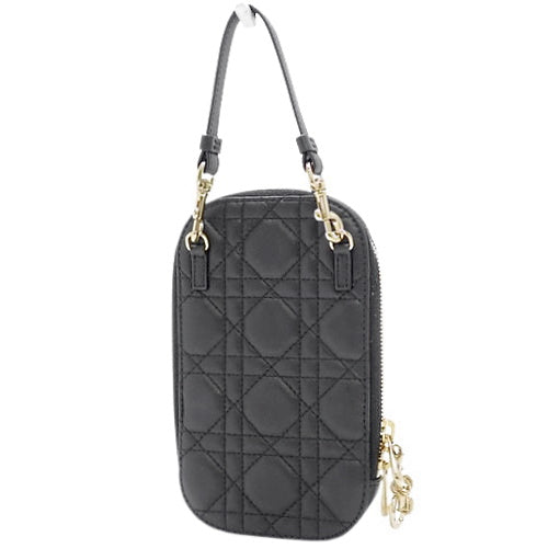 Lady Dior Callin Dior Phone Holder in Cannage Lambskin, Black, S0872ONMJ_M900 (currently available as of July 2024).  Phone case, crossbody, smartphone case, mobile phone case.