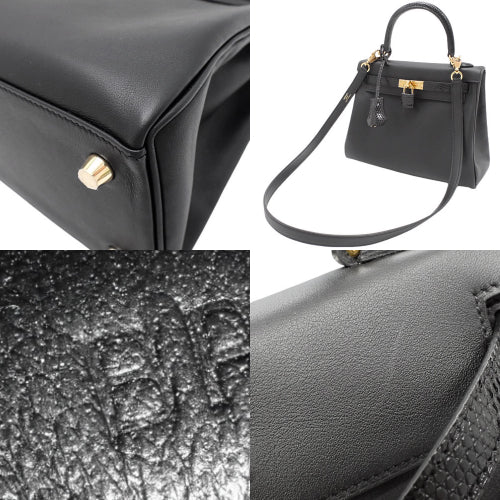Kelly 25 Touch (Exterior Stitched) Voe Swift Lizard Leather, Black, Gold Hardware, B Stamp