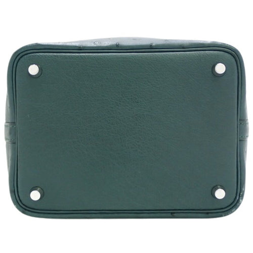 Picotin Lock PM, Ostrich Leather, Palladium Hardware, Vert Cypres (Green), Silver Hardware, Z-stamp.