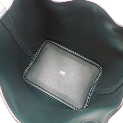 Picotin Lock PM, Ostrich Leather, Palladium Hardware, Vert Cypres (Green), Silver Hardware, Z-stamp.