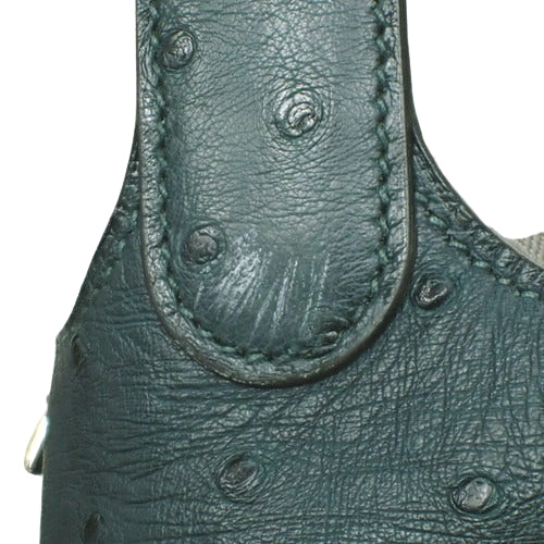 Picotin Lock PM, Ostrich Leather, Palladium Hardware, Vert Cypres (Green), Silver Hardware, Z-stamp.