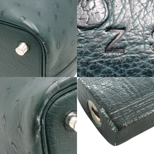 Picotin Lock PM, Ostrich Leather, Palladium Hardware, Vert Cypres (Green), Silver Hardware, Z-stamp.